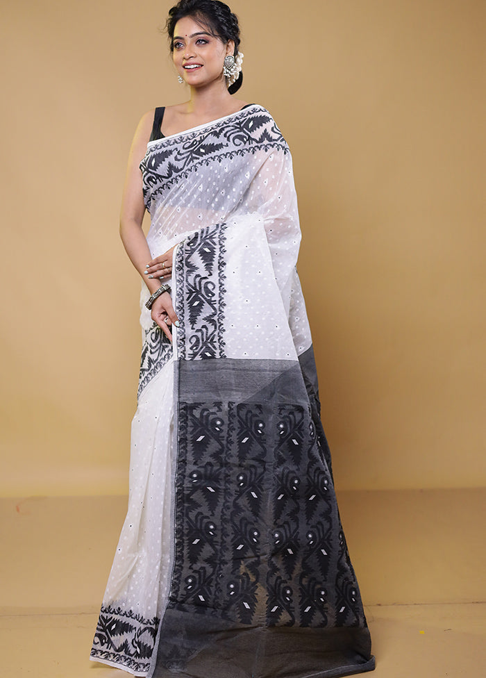 Black Tant Jamdani Saree Without Blouse Piece