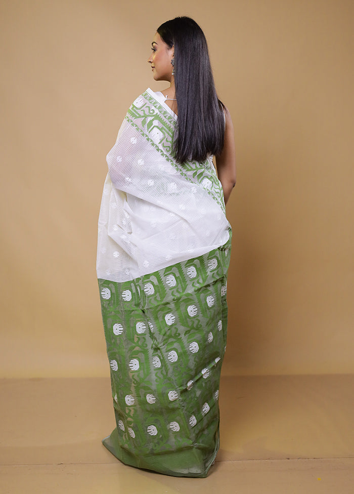 Green Tant Jamdani Saree Without Blouse Piece