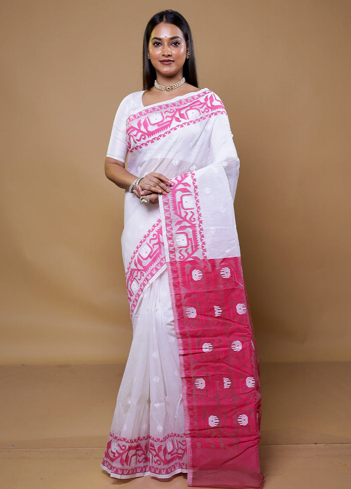 Pink Tant Jamdani Saree Without Blouse Piece