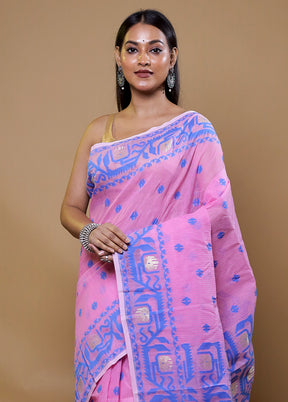 Pink Tant Jamdani Saree Without Blouse Piece