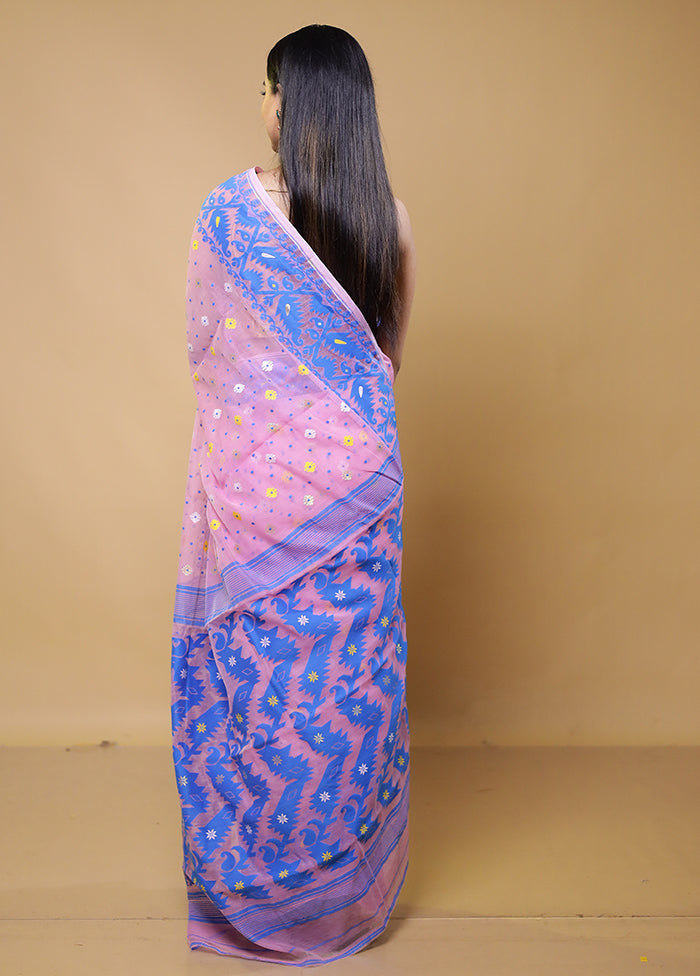 Pink Tant Jamdani Saree Without Blouse Piece