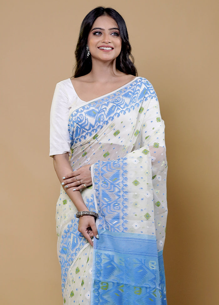 Blue Tant Jamdani Saree Without Blouse Piece