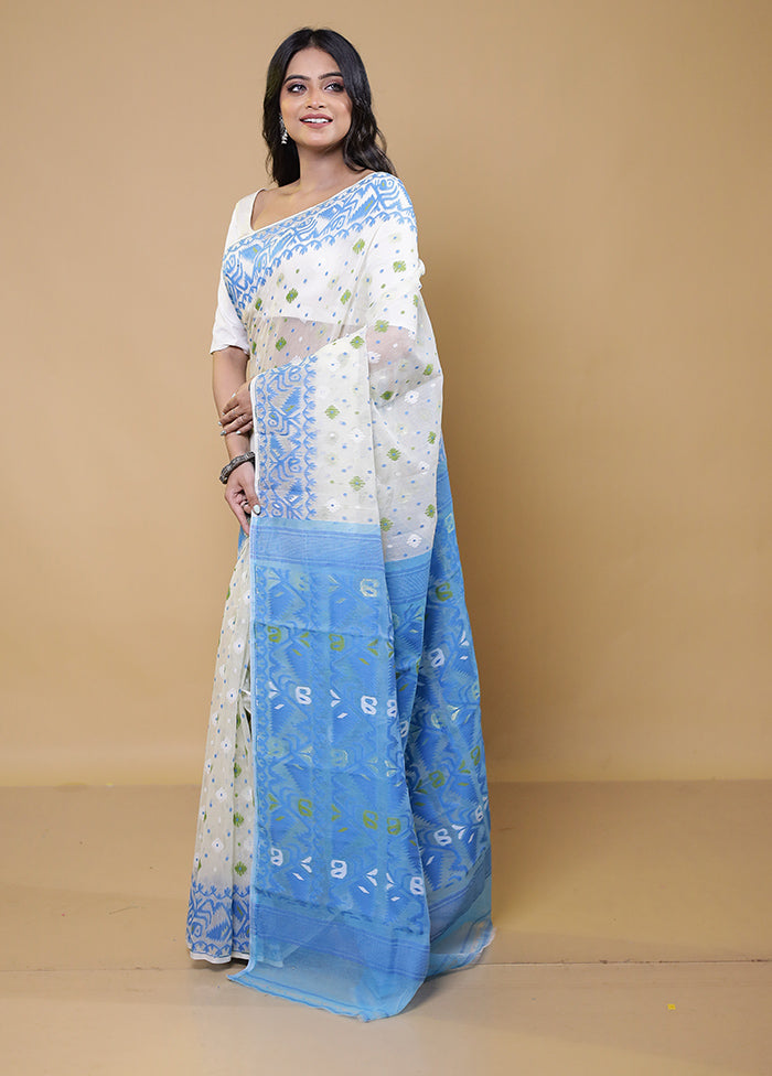 Blue Tant Jamdani Saree Without Blouse Piece