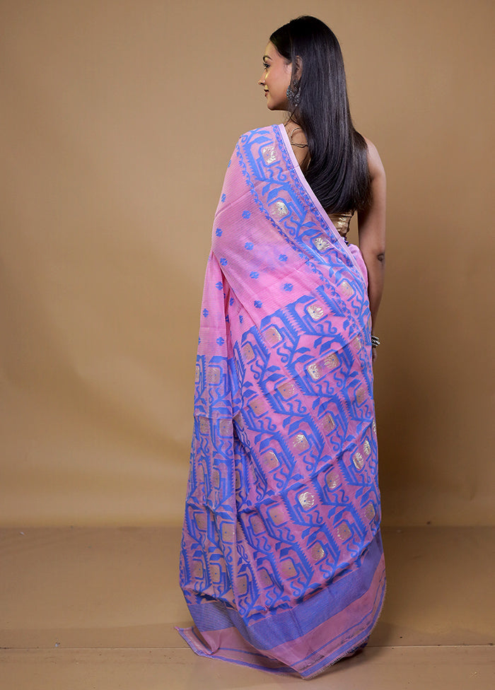 Pink Tant Jamdani Saree Without Blouse Piece