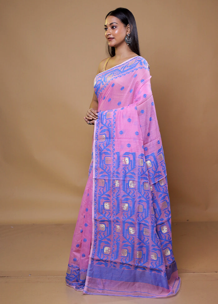 Pink Tant Jamdani Saree Without Blouse Piece