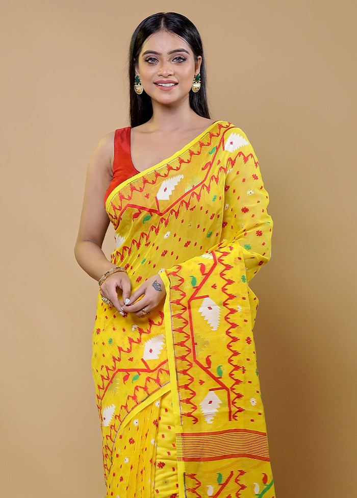 Yellow Tant Jamdani Saree Without Blouse Piece