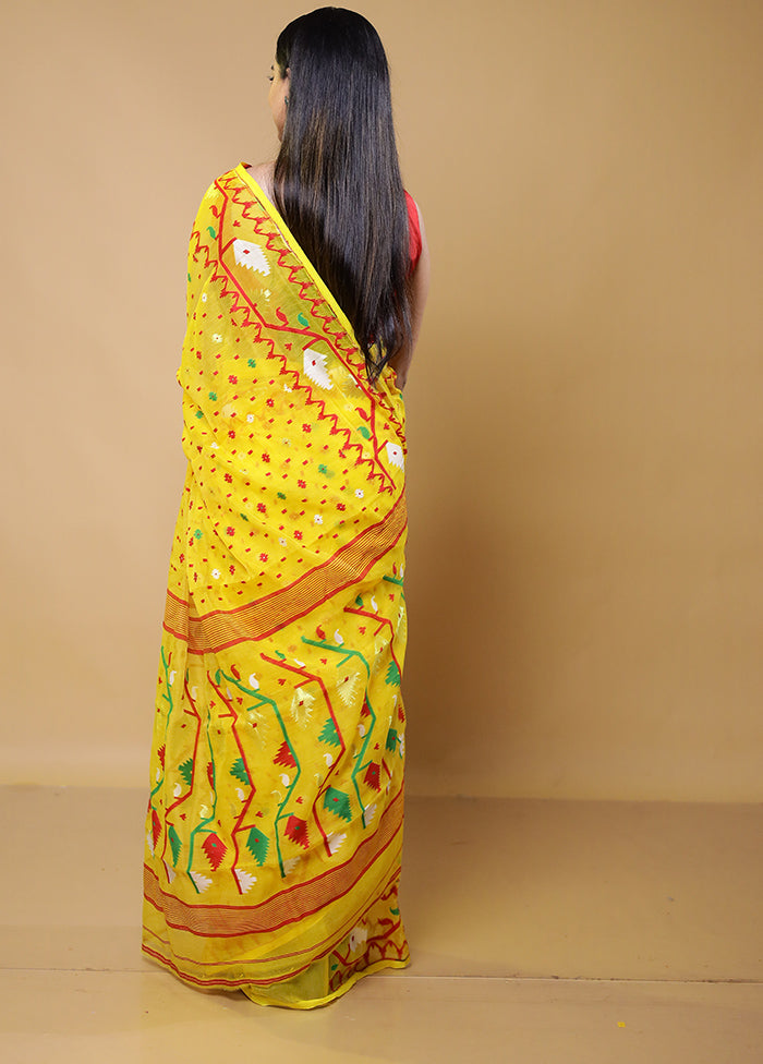 Yellow Tant Jamdani Saree Without Blouse Piece