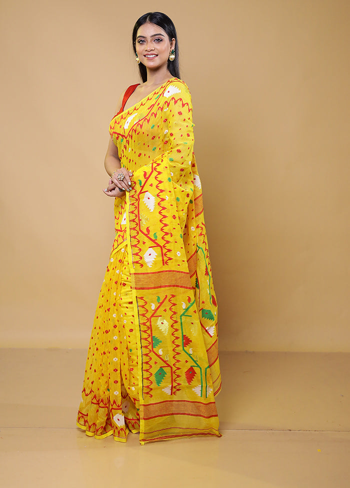 Yellow Tant Jamdani Saree Without Blouse Piece