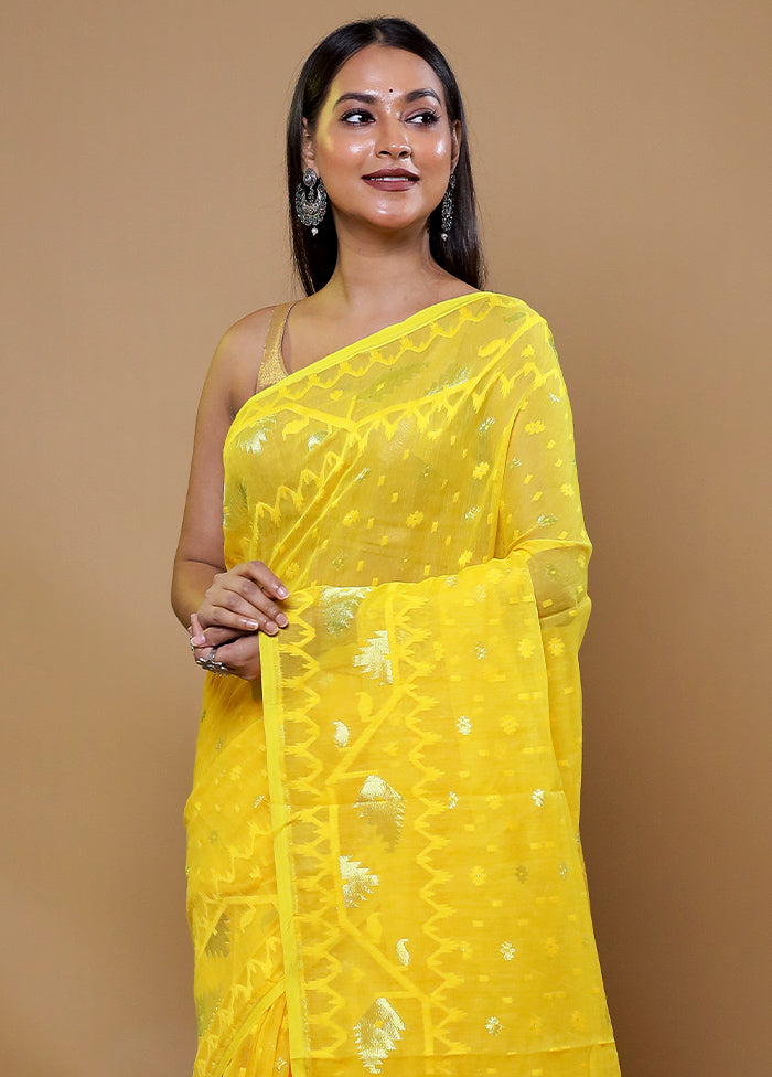 Yellow Tant Jamdani Saree Without Blouse Piece