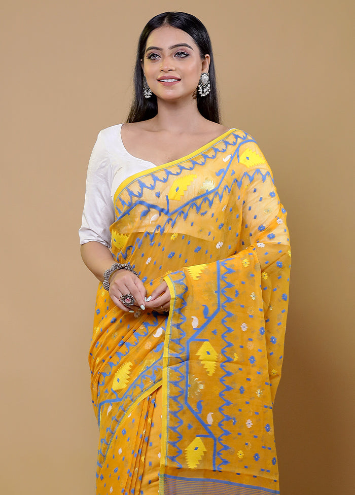 Yellow Tant Jamdani Saree Without Blouse Piece