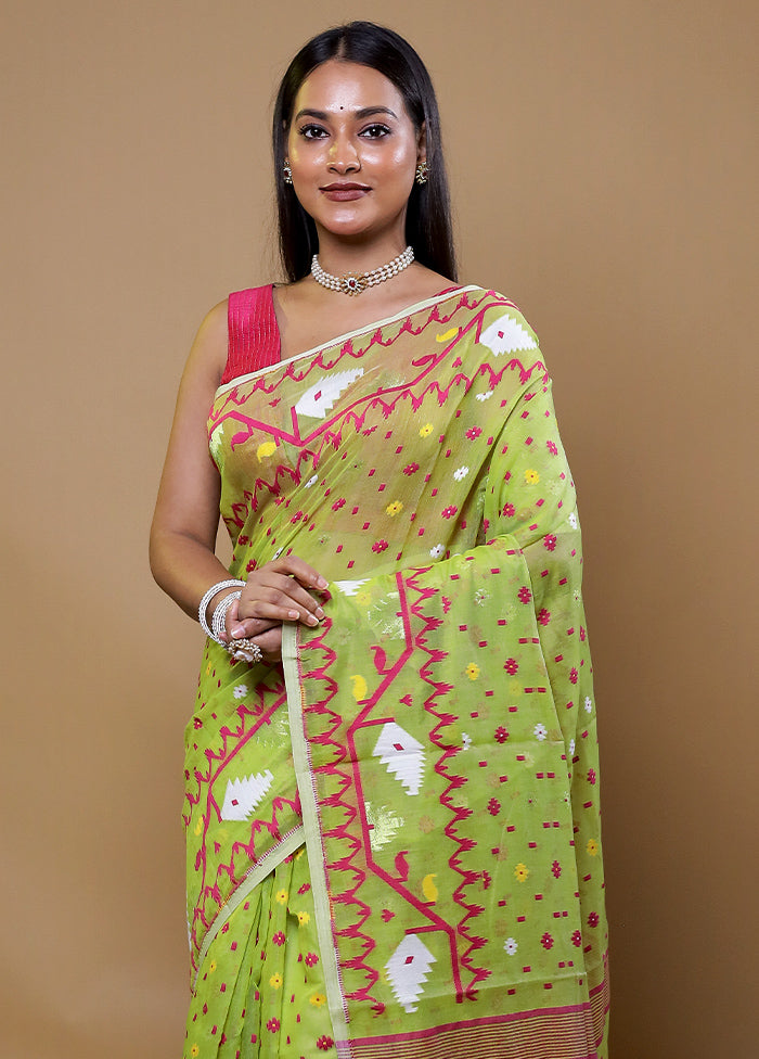 Green Tant Jamdani Saree Without Blouse Piece