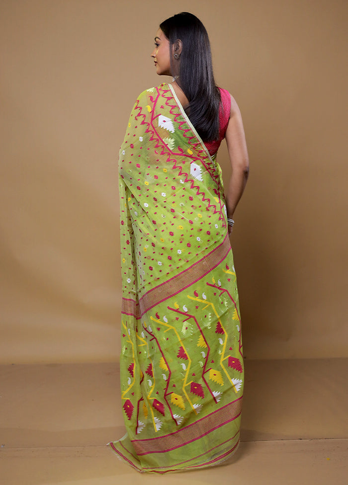 Green Tant Jamdani Saree Without Blouse Piece