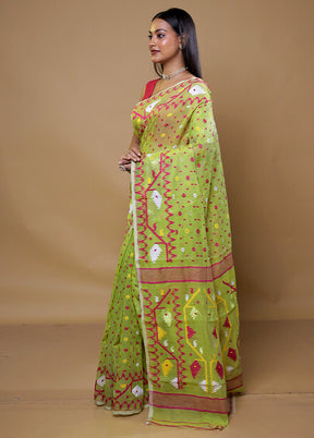 Green Tant Jamdani Saree Without Blouse Piece