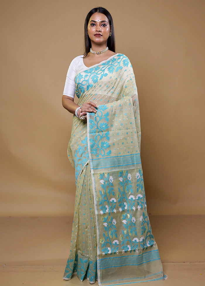 Cream Tant Jamdani Saree Without Blouse Piece