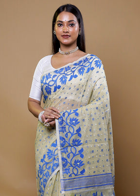 Cream Tant Jamdani Saree Without Blouse Piece