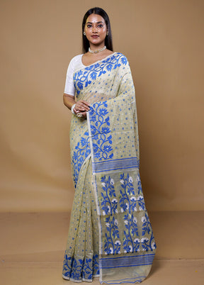 Cream Tant Jamdani Saree Without Blouse Piece