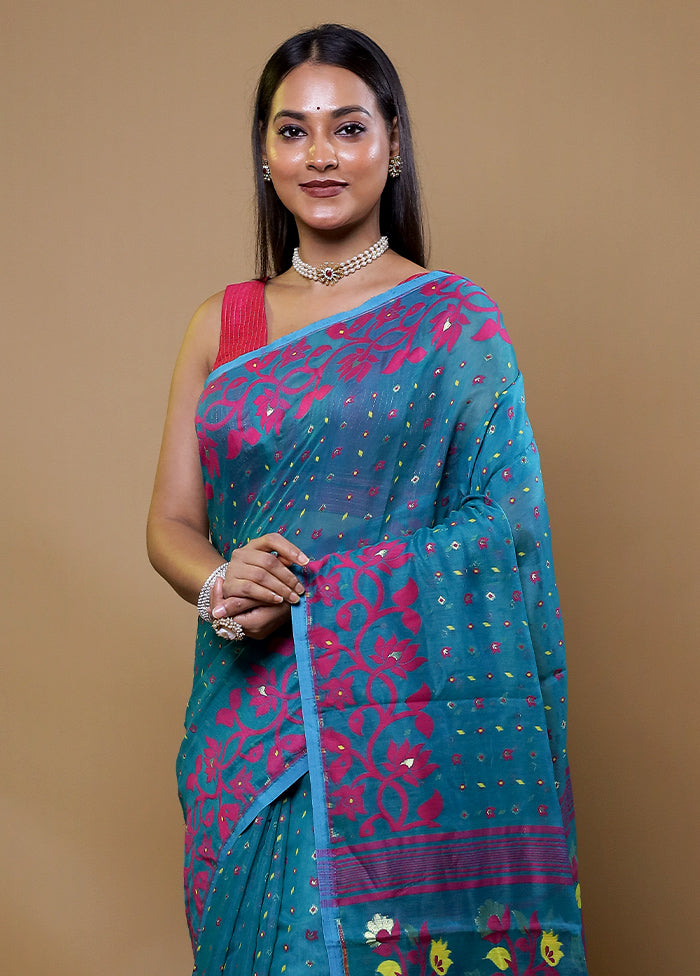 Green Tant Jamdani Saree Without Blouse Piece