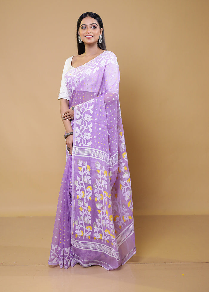 Purple Tant Jamdani Saree Without Blouse Piece