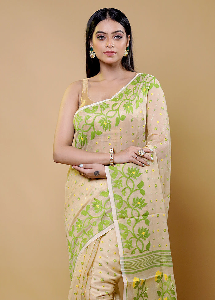 Cream Tant Jamdani Saree Without Blouse Piece