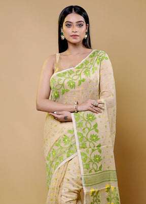 Cream Tant Jamdani Saree Without Blouse Piece