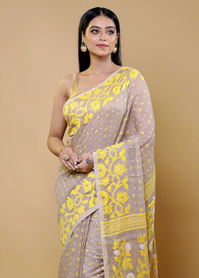 Cream Tant Jamdani Saree Without Blouse Piece