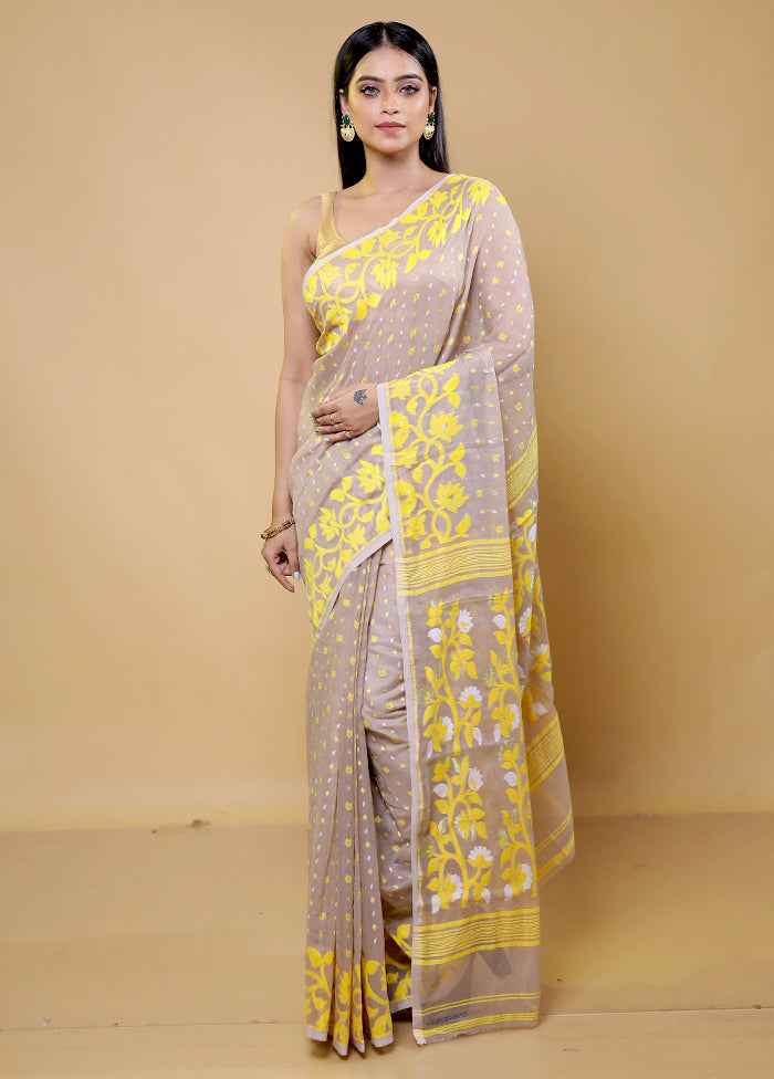 Cream Tant Jamdani Saree Without Blouse Piece