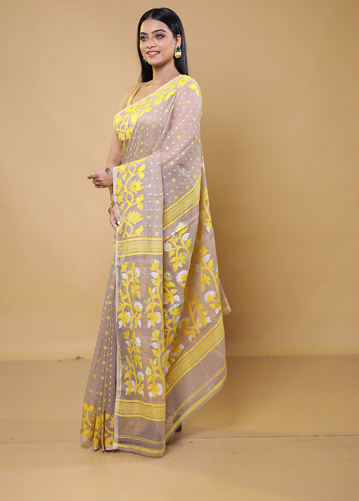 Cream Tant Jamdani Saree Without Blouse Piece