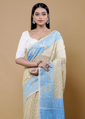 Blue Tant Jamdani Saree Without Blouse Piece