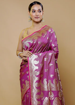 Pink Banarasi Silk Saree With Blouse Piece