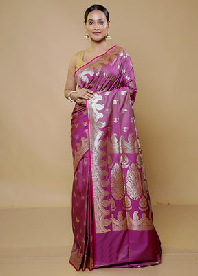 Pink Banarasi Silk Saree With Blouse Piece