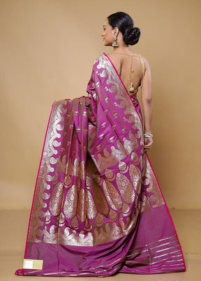 Pink Banarasi Silk Saree With Blouse Piece