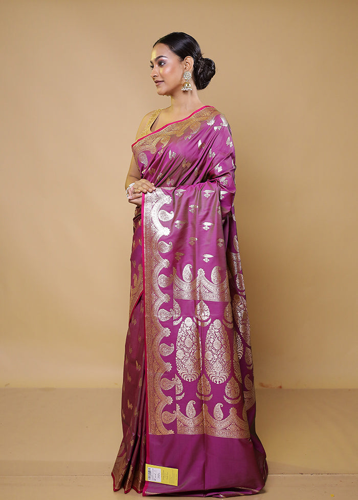 Pink Banarasi Silk Saree With Blouse Piece