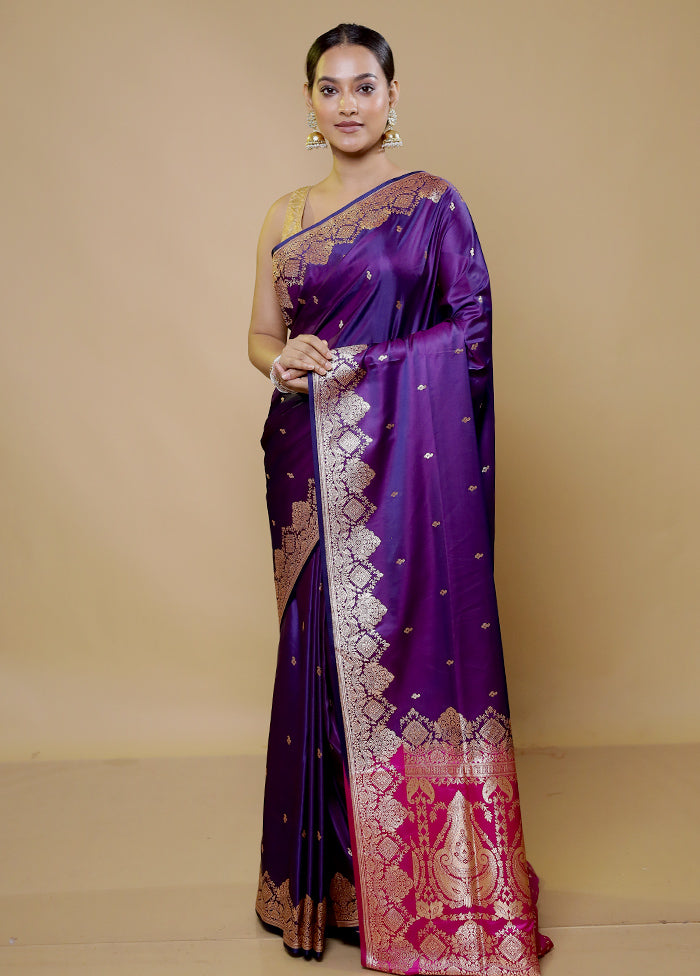 Purple Banarasi Silk Saree With Blouse Piece