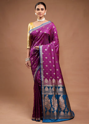 Purple Banarasi Silk Saree With Blouse Piece