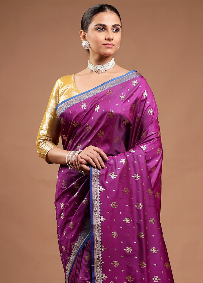 Purple Banarasi Silk Saree With Blouse Piece