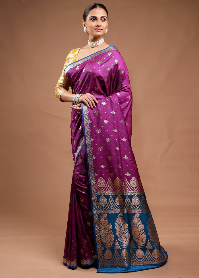 Purple Banarasi Silk Saree With Blouse Piece