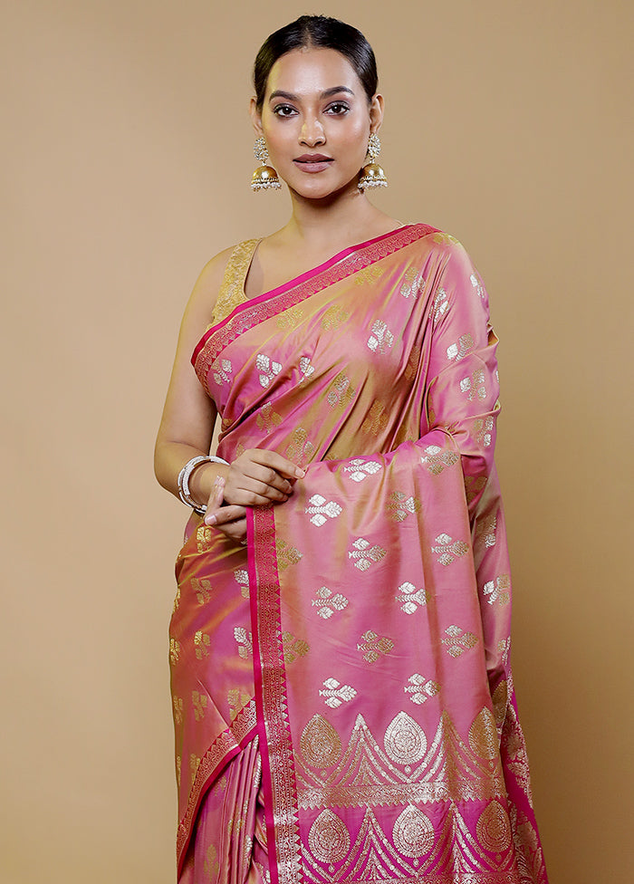 Pink Banarasi Silk Saree With Blouse Piece