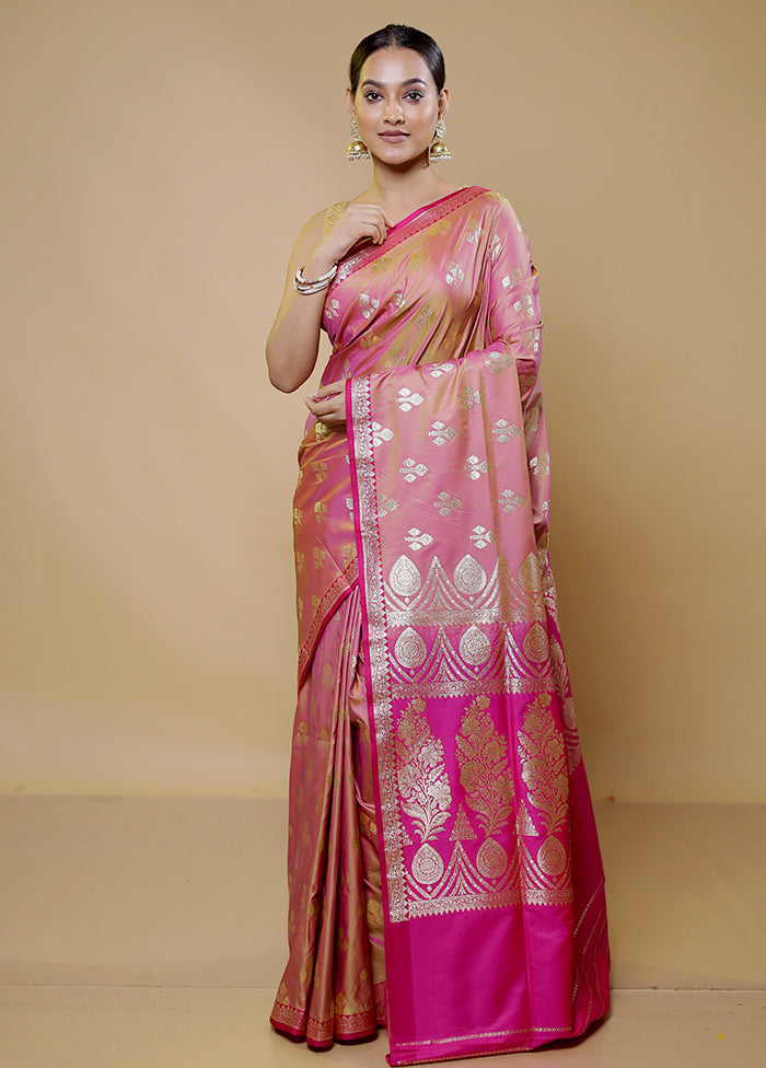 Pink Banarasi Silk Saree With Blouse Piece