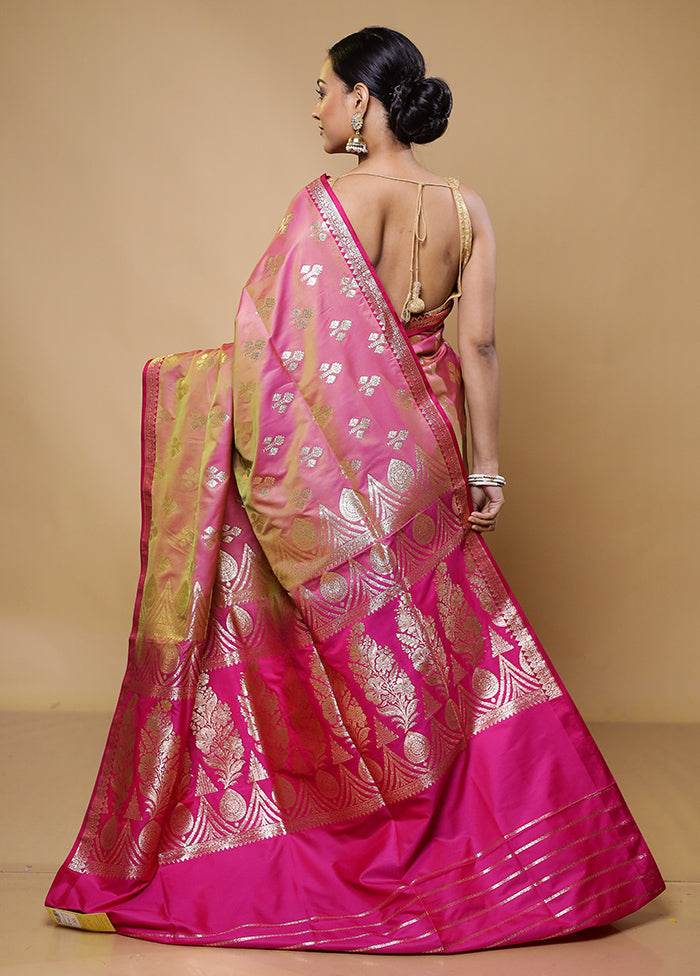 Pink Banarasi Silk Saree With Blouse Piece