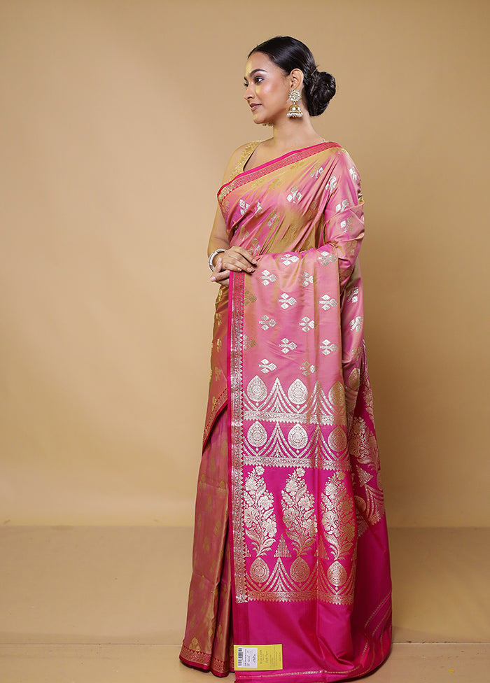 Pink Banarasi Silk Saree With Blouse Piece