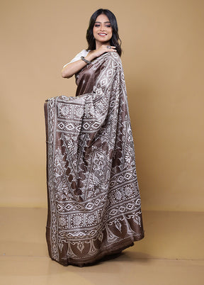 Grey Handloom Kantha Stitch Pure Silk Saree With Blouse Piece