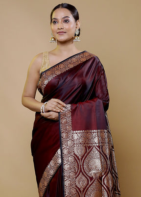 Maroon Banarasi Silk Saree With Blouse Piece