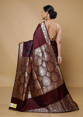 Maroon Banarasi Silk Saree With Blouse Piece