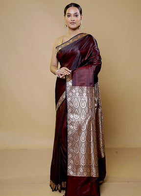 Maroon Banarasi Silk Saree With Blouse Piece