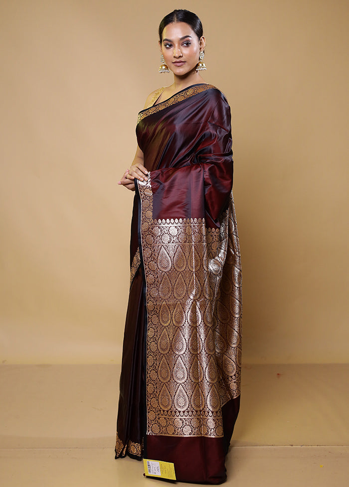 Maroon Banarasi Silk Saree With Blouse Piece