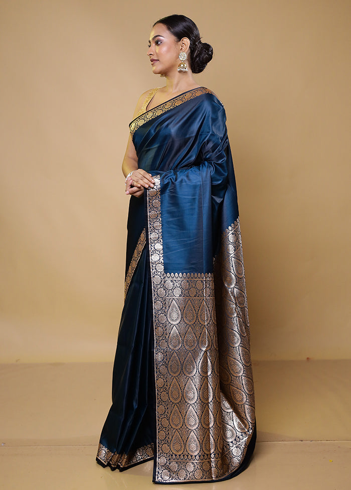 Blue Banarasi Silk Saree With Blouse Piece