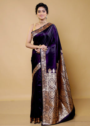 Purple Banarasi Silk Saree With Blouse Piece