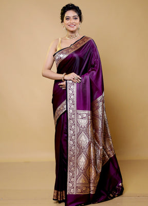 Purple Banarasi Silk Saree With Blouse Piece