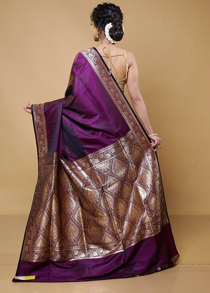 Purple Banarasi Silk Saree With Blouse Piece