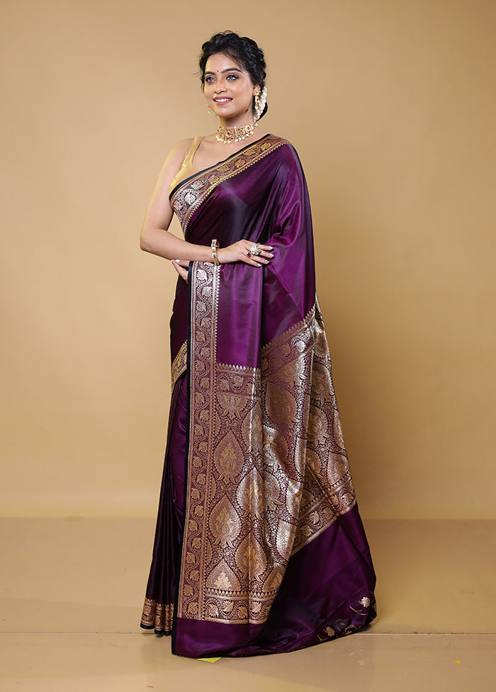 Purple Banarasi Silk Saree With Blouse Piece